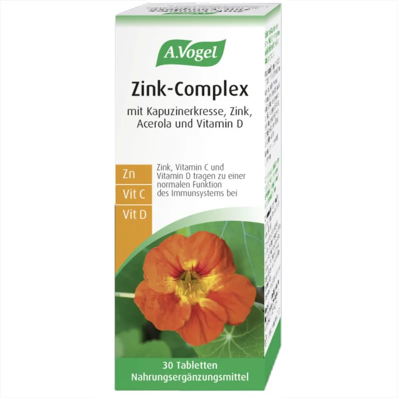 A.Vogel Zinc Complex Συμπλήρωμα Διατροφής με Ψευδάργυρο, Βιταμίνη C από Φρέσκια Ασερόλα & Βιταμίνη D φυτικής προέλευσης 30tabs