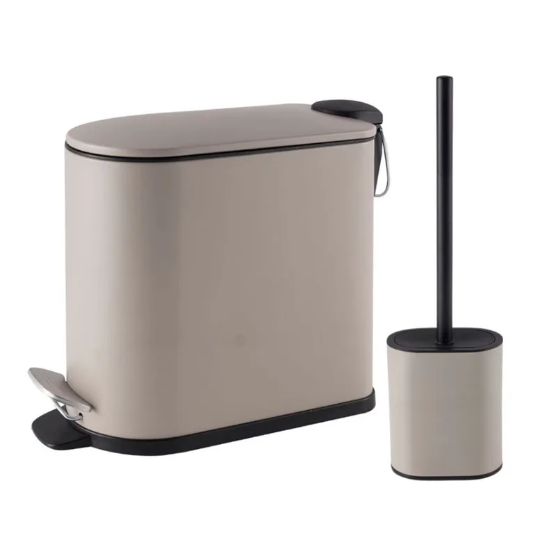 Σετ Καλάθι Απορριμμάτων Οβάλ 5L-30x14x26,5εκ. Μεταλλικό Soft CLose Με Πιγκάλ Μπεζ MRShome DS-801800S (Υλικό: Μεταλλικό, Χρώμα: Μπεζ) - sealskin - sl-DS-801800S