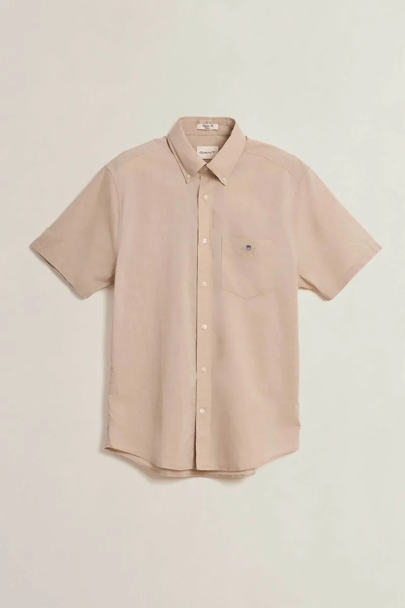 Gant ανδρικό κοντομάνικο πουκάμισο button down με τσέπη και λογότυπο Regular Fit - 3000101 Μπεζ
