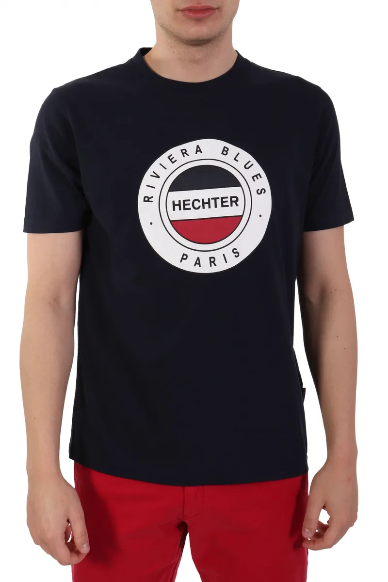 HECHTER T-SHIRT JERSEY LOGO ΜΠΛΕ ΣΚΟΥΡΟ