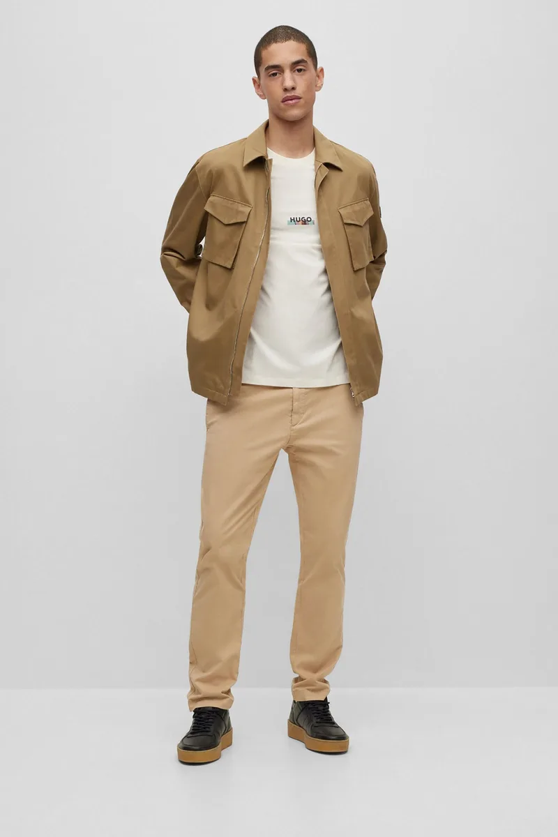 Hugo Boss ανδρικό chino παντελόνι με θηλιές για ζώνη Slim Fit "David" - 50468314 Καμηλό