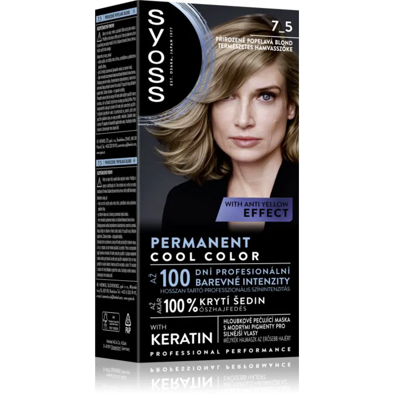 Syoss Permanent Cool Color μόνιμη βαφή μαλλιών με ψυχρούς υποτόνους απόχρωση 7_5 Natural Ashy Blond 1 τμχ