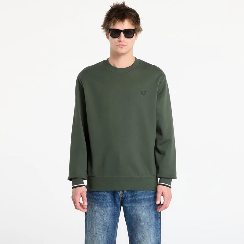 Φούτερ FRED PERRY Crew Neck Sweatshirt Court Green/ Snow White/ Navy M