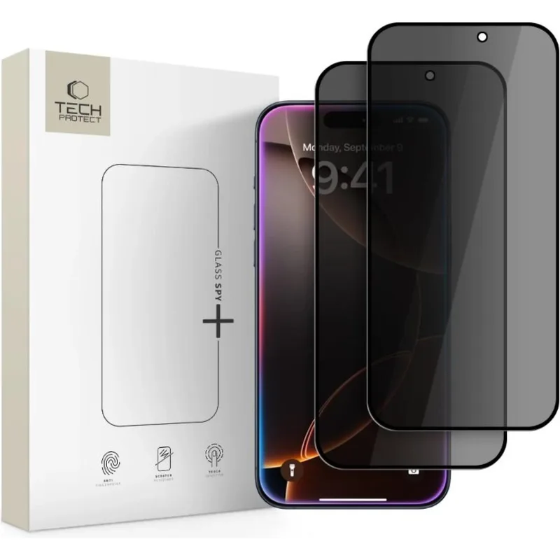 Tempered Glass iPhone 17 Pro Max / 16 Pro Max Tech-Protect Glass Spy+ Privacy Full Face Αντιχαρακτικό Γυαλί Προστασίας Απορρήτου Οθόνης 2 Τεμάχια - Black (5906302319329)