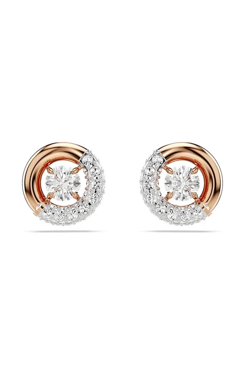 Swarovski γυναικεία σκουλαρίκια με καραφάκι, στρογγυλή κοπή, λευκά, επιμετάλλωση σε ροζ χρυσαφί τόνο "Dextera" - 5692258