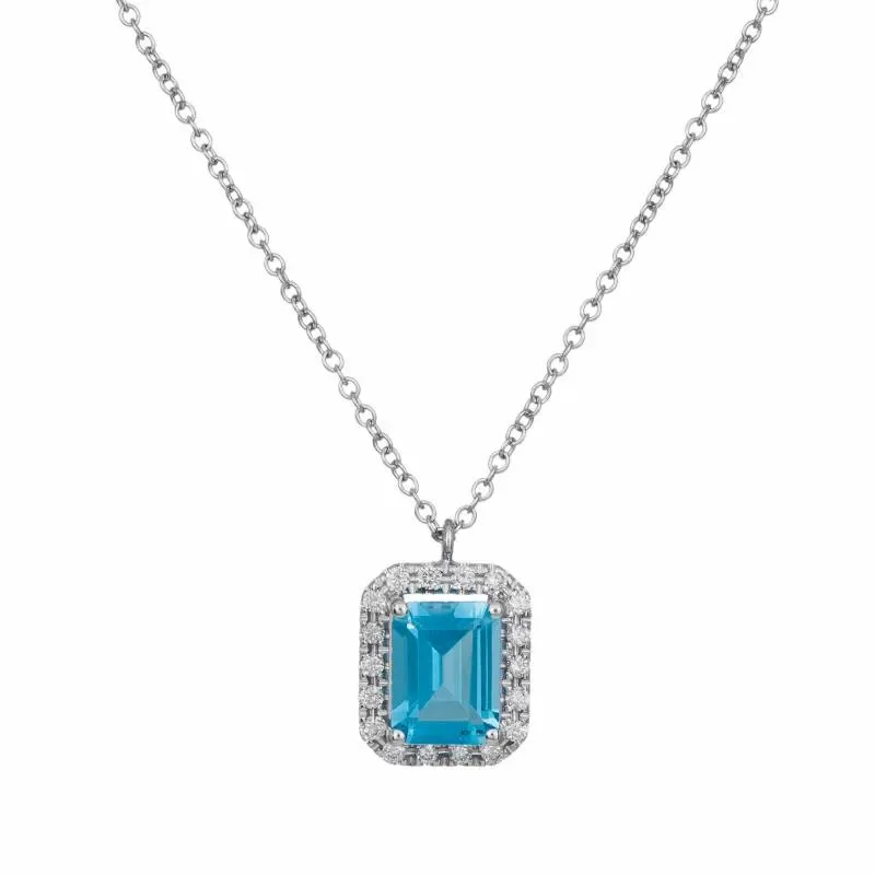 Λευκόχρυσο κολιέ Κ18 με ροζέτα από Topaz και Διαμάντια 034257 034257 Χρυσός 18 Καράτια