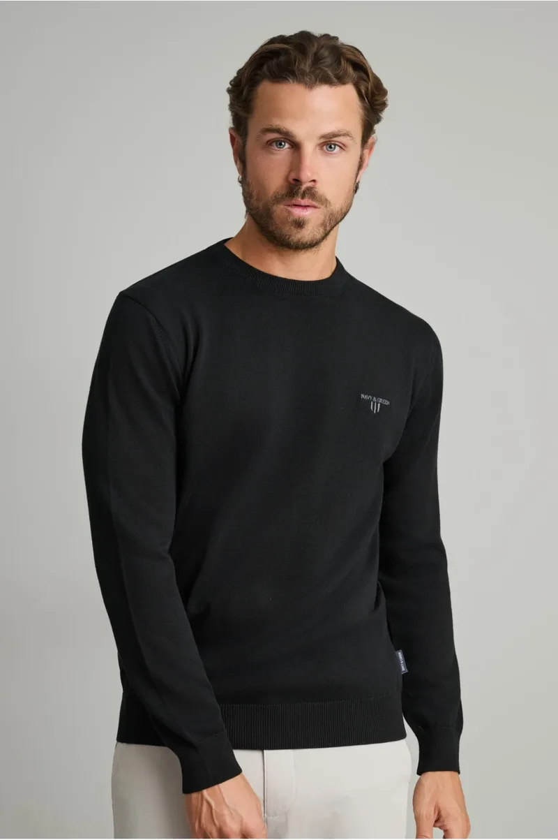 Navy & Green Ανδρικό Πλεκτό Βαμβακερό 24YM.741/P.5 Black Μαύρο