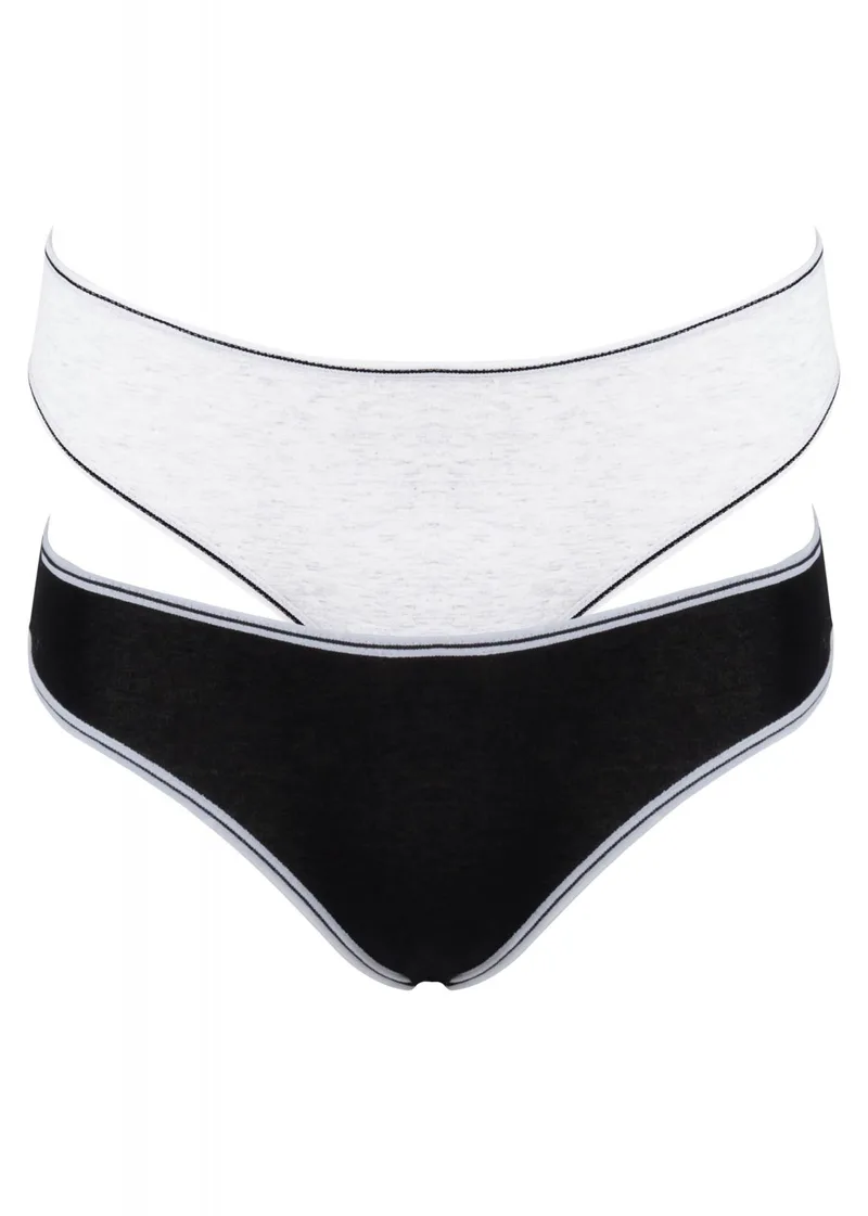 Γυναικείο slip ιδιαίτερη πίσω όψη. Συσκευασία 2pack. Cotton Collection ΜΑΥΡΟ ΓΚΡΙ