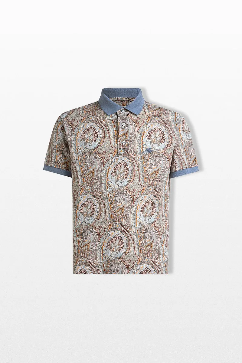 ETRO Ανδρικό Γκρι Arnica Motif Polo Shirt