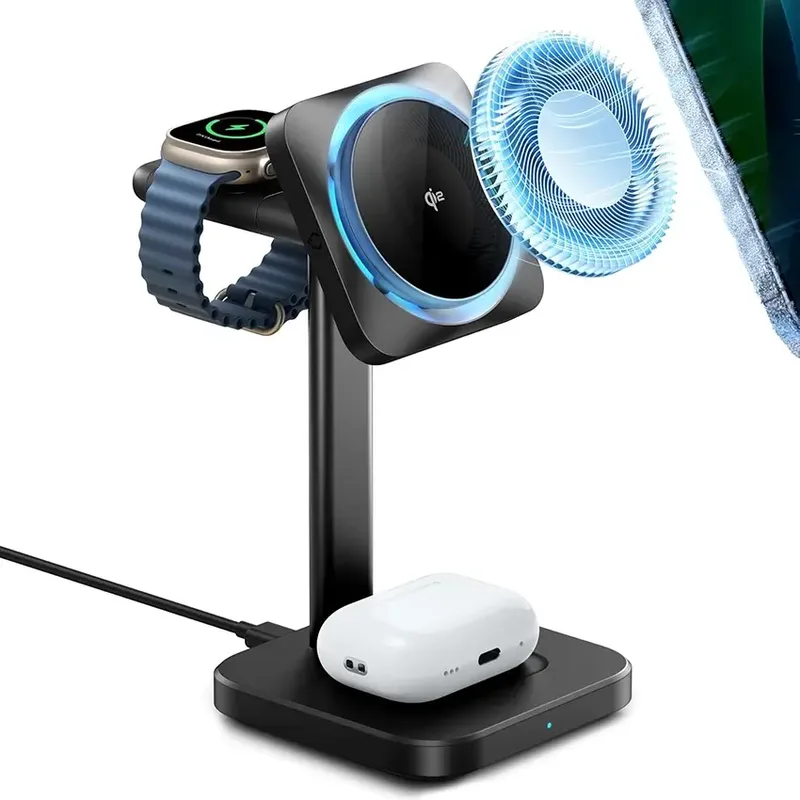 ESR Qi2 MagSafe 3-in-1 CryoΒoost Wireless Charging Station Black