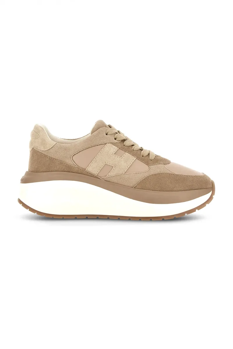 HOGAN ΠΑΠΟΥΤΣΙΑ SNEAKERS ΔΕΡΜΑ H714 ALLACCIATO H ΚΑΦΕ-ΜΠΕΖ