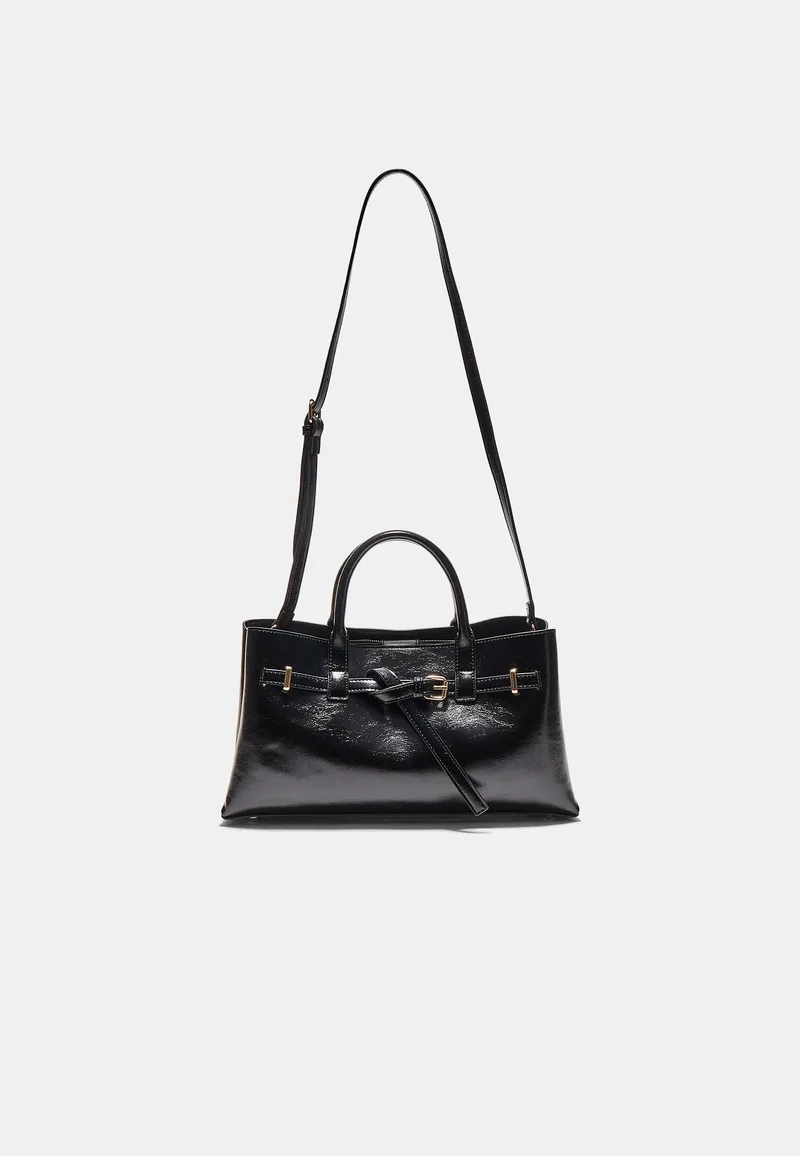 Stradivarius Τσάντα Tote Με Ζώνη Μαύρο Os