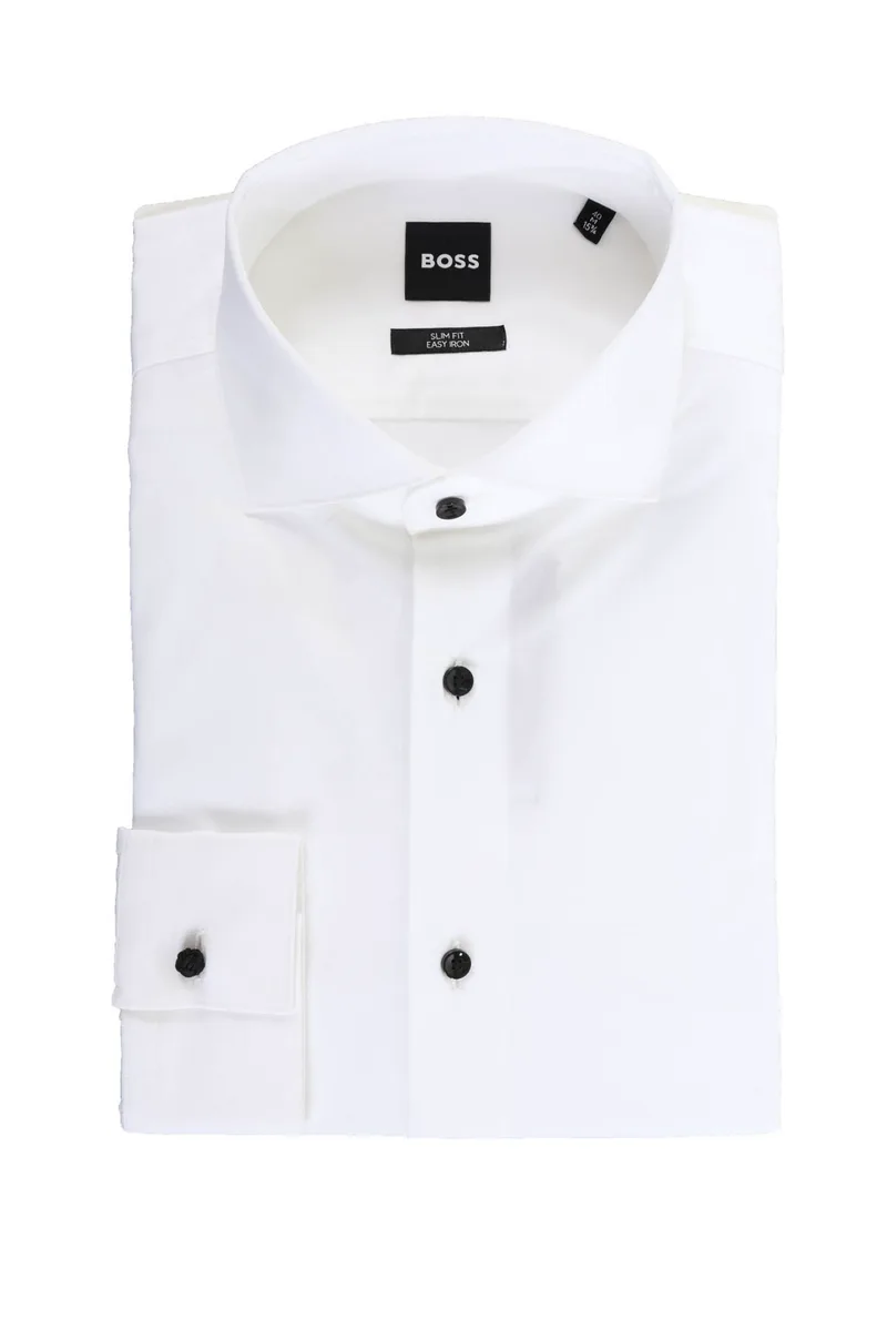 BOSS ΠΟΥΚΑΜΙΣΟ ΜΑΝΙΚΕΤΟΚΟΥΜΠΟ SLIM FIT STRETCH EASY IRON ΛΕΥΚΟ