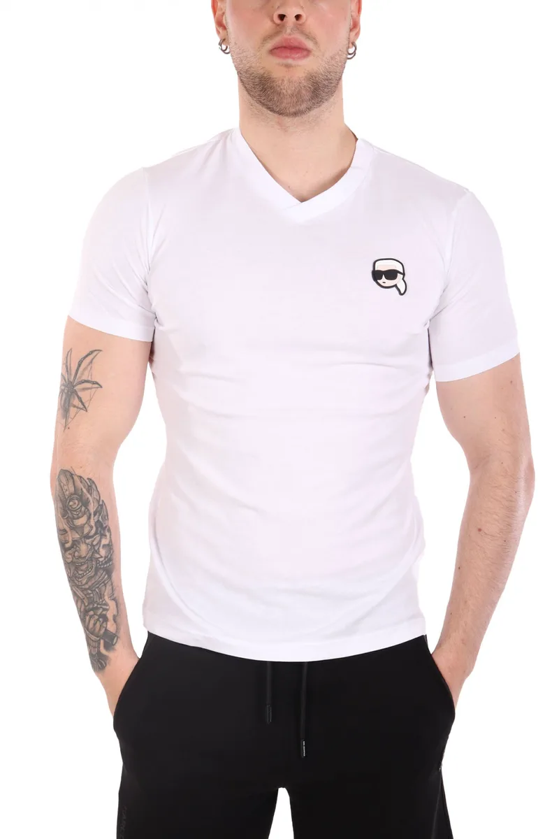 KARL LAGERFELD T-SHIRT VNECK LOGO ΛΕΥΚΟ