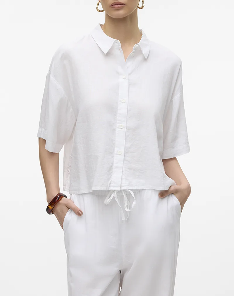 VERO MODA VMLINN 2/4 SHORT SHIRT WVN NOOS 10306820-Snow White White