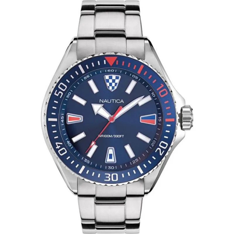 Ρολόι Ανδρικό Ασημί Stainless Steel NAUTICA Δώρο Λουρί Μπλε Καουτσούκκωδ NAPCPS904