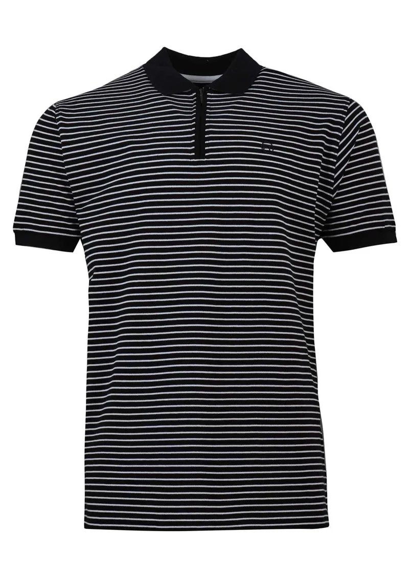 Αντρική μπλούζα ριγέ γραμμή polo φερμουάρ. Timeless style ΜΑΥΡΟ