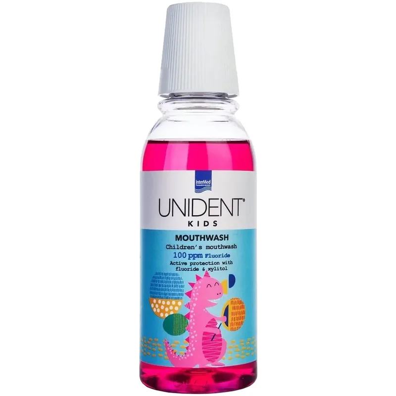 Intermed Unident Kids Mouthwash 100ppm Fluoride Bubble Gum Flavor Παιδικό Φθοριούχο Στοματικό Διάλυμα με Γεύση Τσιχλόφουσκα 250ml