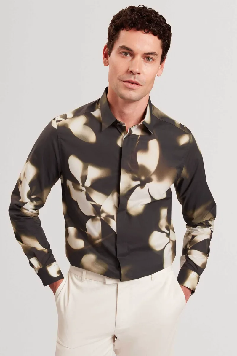 Ted Baker ανδρικό πουκάμισο με photographic floral print Regular Fit "Wrenin" - 282370 Μαύρο