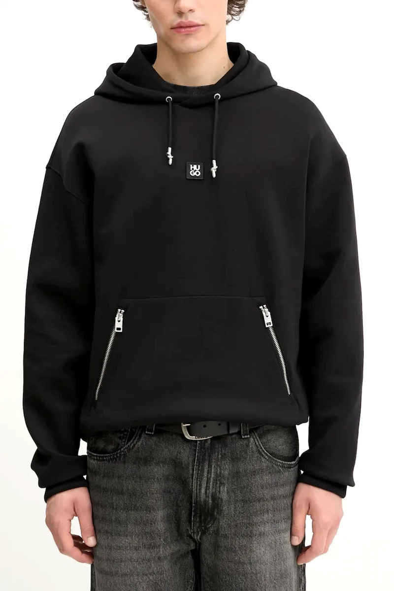HUGO ΦΟΥΤΕΡ HOODIE DARGENHOOD LOGO ΜΕΤΑΛΛΙΚΟ ΜΑΥΡΟ