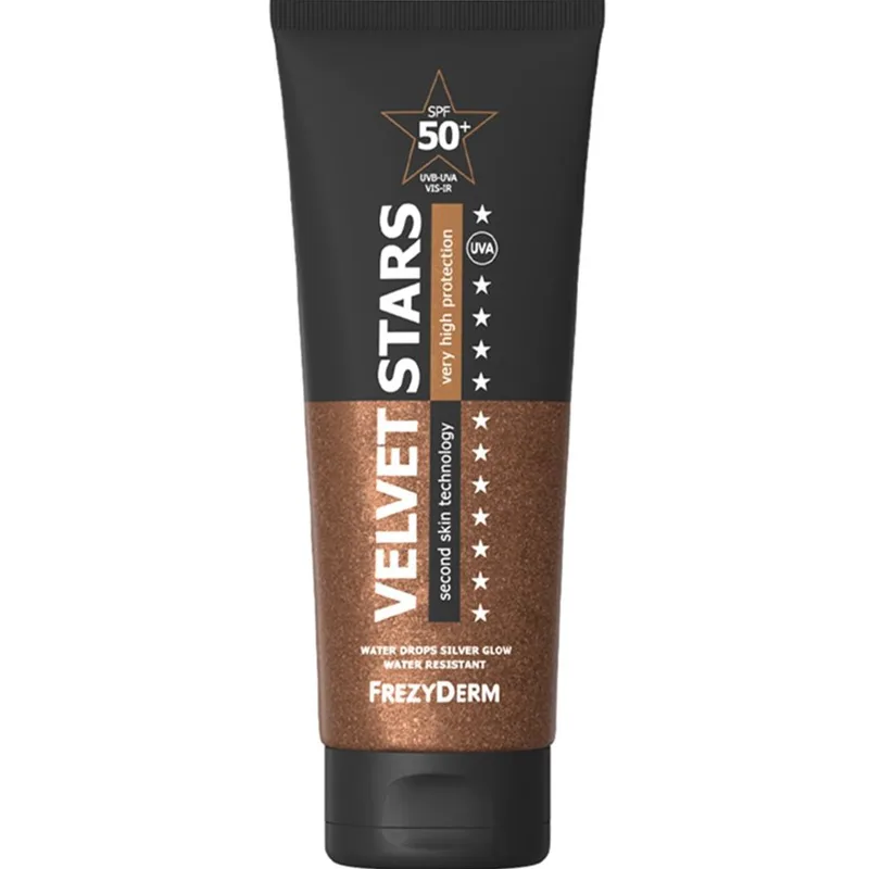 Frezyderm Velvet Stars Silver Glow Spf50+ Αντιηλιακό Προσώπου & Σώματος Πολύ Υψηλής Προστασίας με Glitter, Βελούδινης Υφής που Χαρίζει Λάμψη & Όψη Βρεγμένου Δέρματος Διαρκείας 175ml