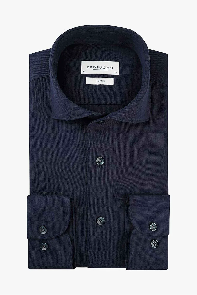 Profuomo ανδρικό πουκάμισο μονόχρωμο Slim Fit "Knitted" - PP2HC10014 Σκούρο Μπλε