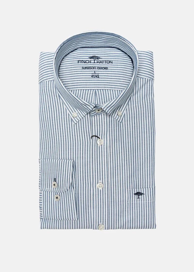 Fynch Hatton Πουκάμισο Soft Oxford - 1000 5500 5570 Navy Stripe