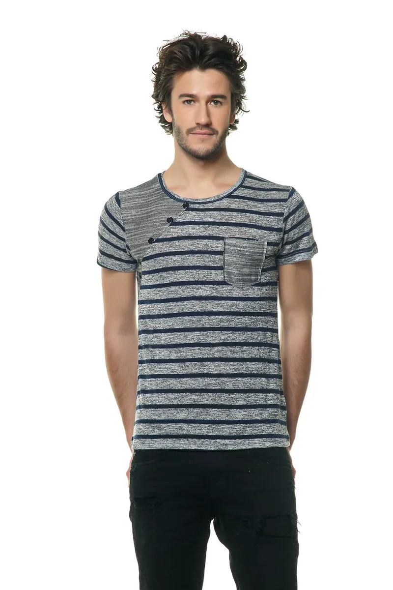 T-shirt cotton ριγέ ΜΠΛΕ