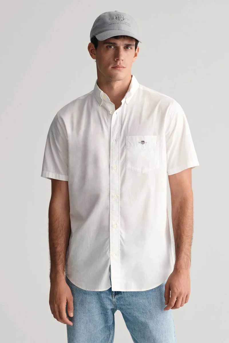 Gant ανδρικό κοντομάνικο πουκάμισο button down με τσέπη και λογότυπο Regular Fit - 3000101 Λευκό