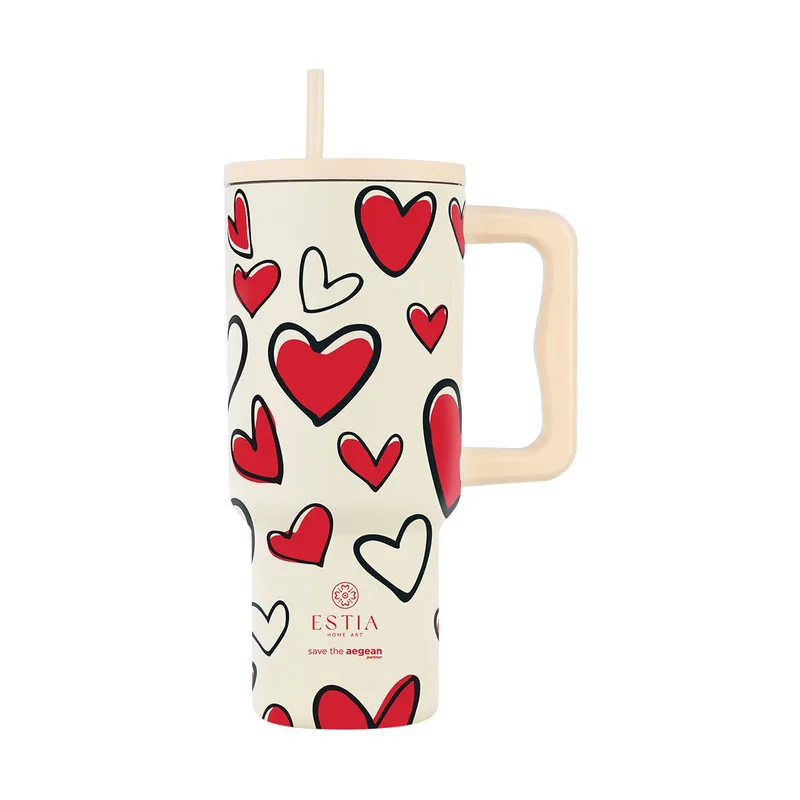 Estia Θερμός Straw Tumbler Xl Save The Aegean 900Ml Red Valentine
