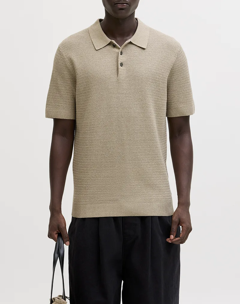 JACK&JONES JPRBLURILEY KNIT POLO SS SN 12292034-Lemon Peppertwist SandyBrown