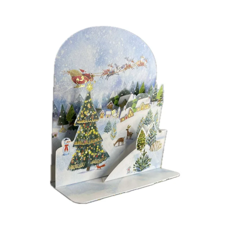 Pictura Xmas 3D Αναδυόμενη Κάρτα Xιονισμένο Χωριό με Έλκυθρο PI22530