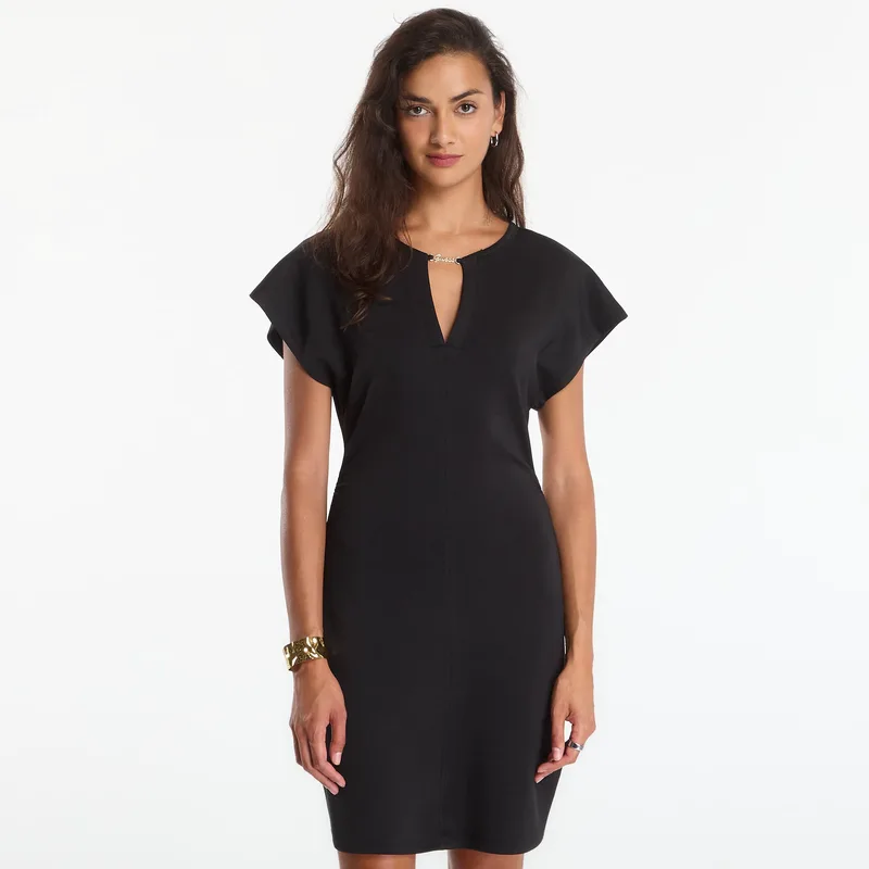 Φόρεμα GUESS Ss V-Neck Morgana Scuba Mini Dress Jet Black L