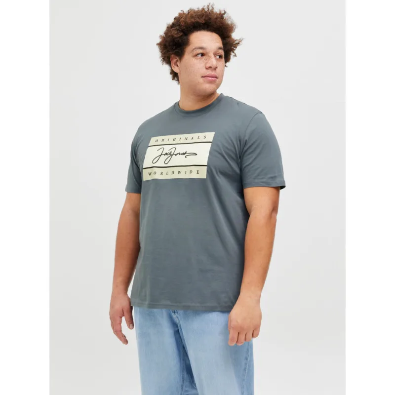 Jack & Jones "Frederiksberg Box Tee"σε Plus fit γραμμή,με μεταξοτυπία - Storm