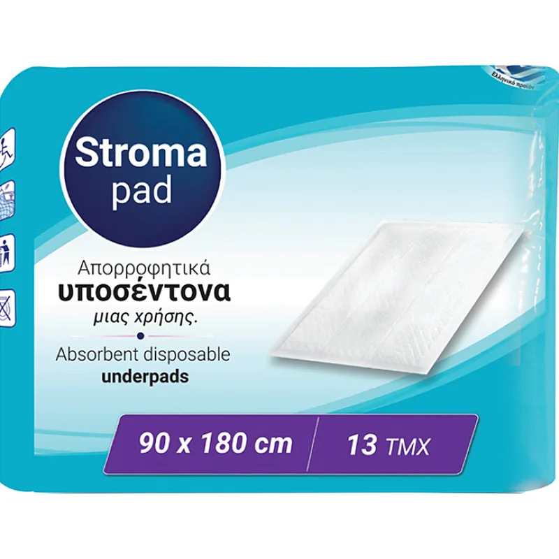 Stroma Pad Absorbent Disposable Bed Underpads (90x180cm) Απορροφητικά Υποσέντονα Ακράτειας μίας Χρήσης με Απαλό Κάλυμμα & Προστασία από Διαρροές 13 Τεμάχια