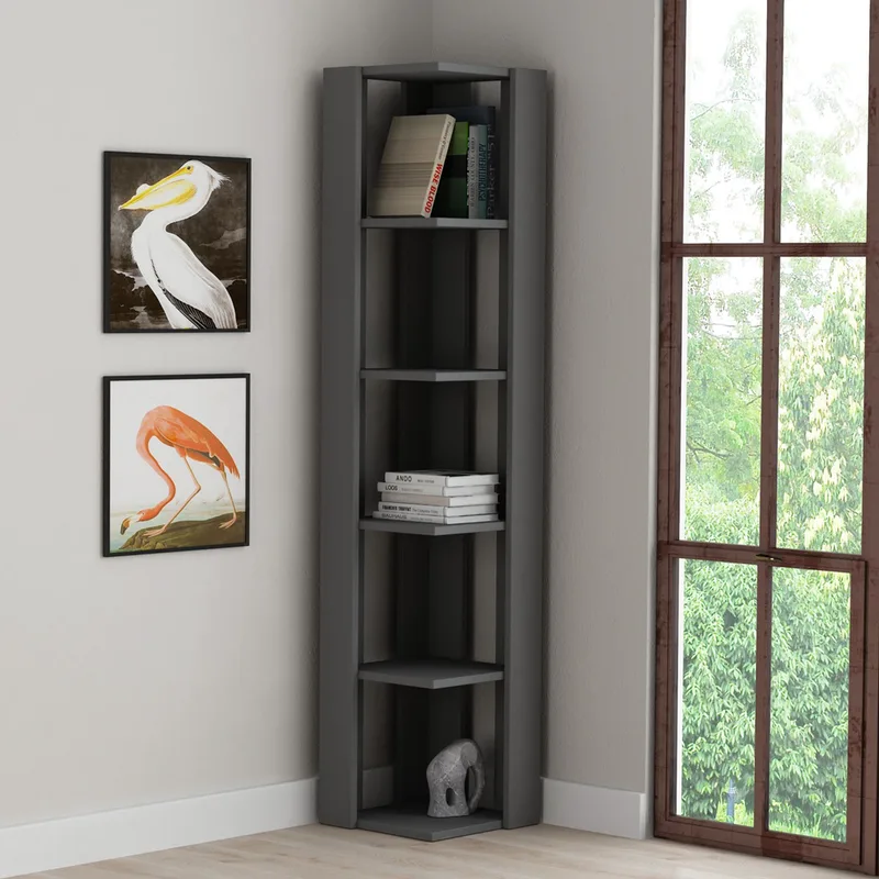 Βιβλιοθήκη Nati Corner - Anthracite 855Dte5309 (31,8x160,8x31,8 cm)