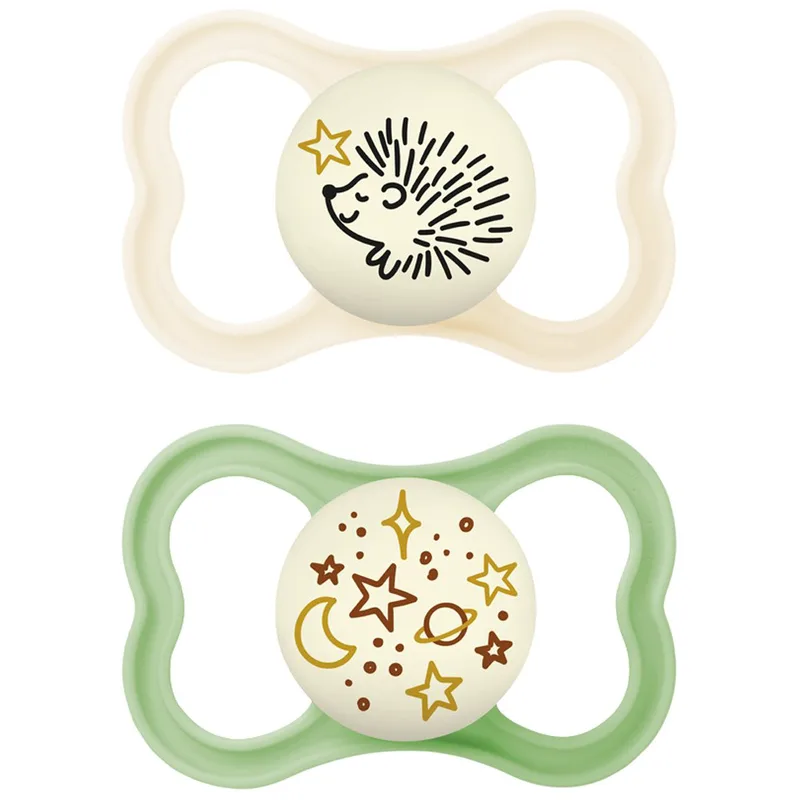 Mam Supreme Night Silicone Soother 16m+, Κωδ 298S Ορθοδοντική Πιπίλα Σιλικόνης που Λάμπει στο Σκοτάδι 2 Τεμάχια - Μπεζ / Πράσινο