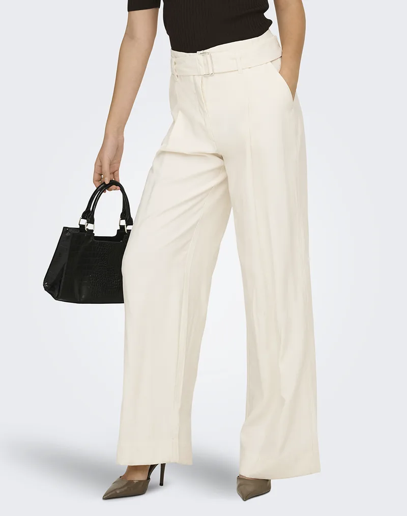 ONLY ONLTILA LIFE HW BELT WIDE PANT TLR 15367390-Cloud Dancer OffWhite