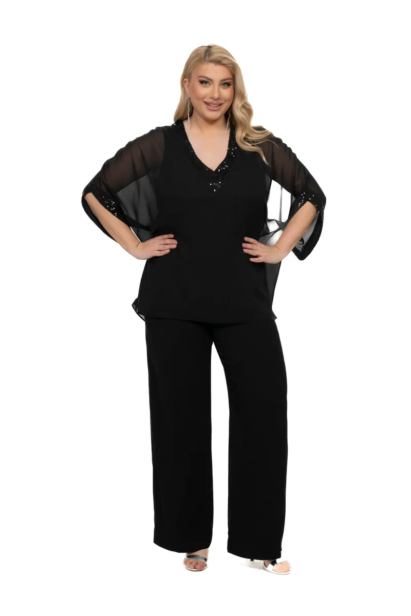 ΣΕΤ PLUS SIZE ΜΟΥΣΕΛΙΝΑ ΜΑΥΡΟ ΜΑΥΡΟ