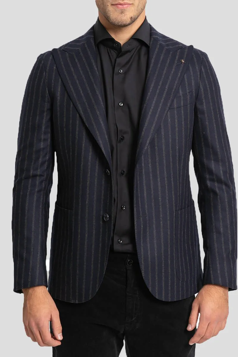 CORNELIANI Ανδρικό Μπλε Single Breasted Striped Suit