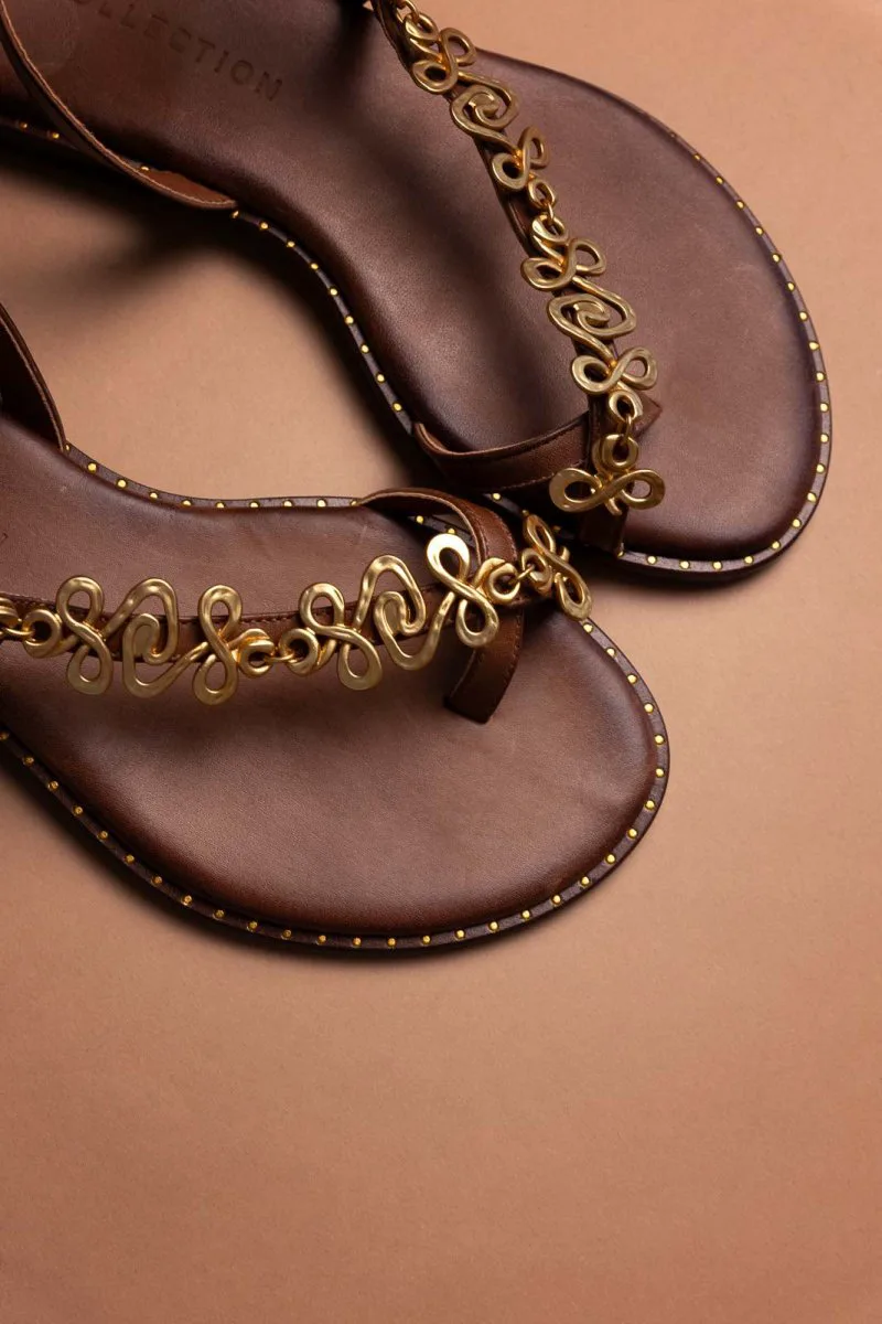 TFP Leather Sandals Metallic Detail - 1052 - Καφέ