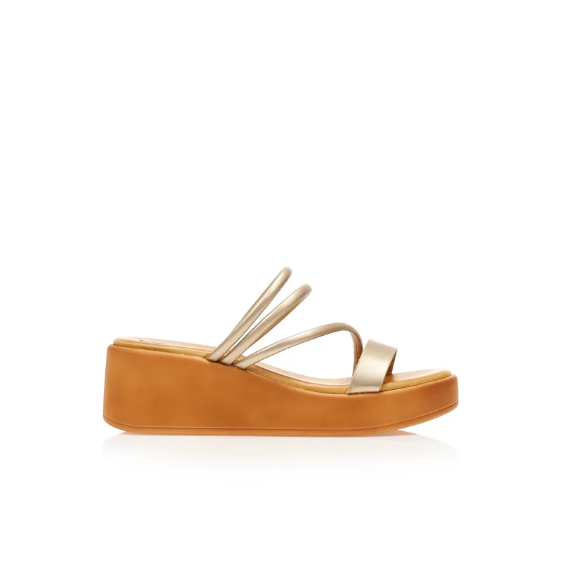Flatforms TSOUKALAS χρυσά δερματίνη με πολλαπλά λουράκια ΧΡΥΣΟ