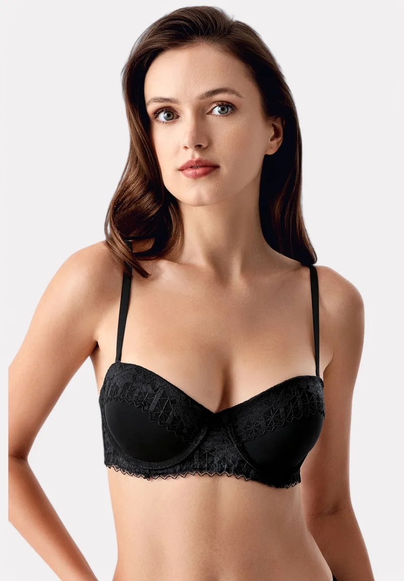 New Bra Strapless Σουτιέν με Δαντέλα & Ελαφριά Ενίσχυση Black- B Cup NB8375-3-Μαύρο