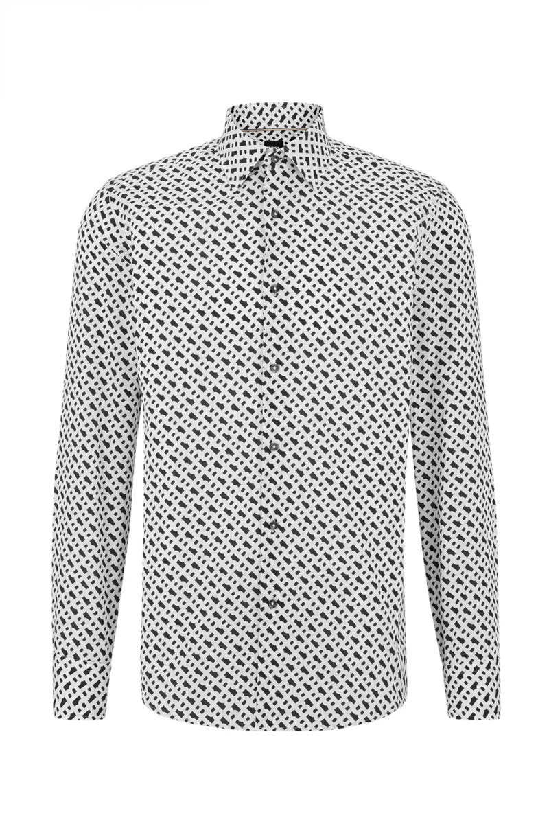 BOSS ΠΟΥΚΑΜΙΣΟ H-HANK-kent-C1-214 SLIM FIT ΛΕΥΚΟ ΜΑΥΡΟ
