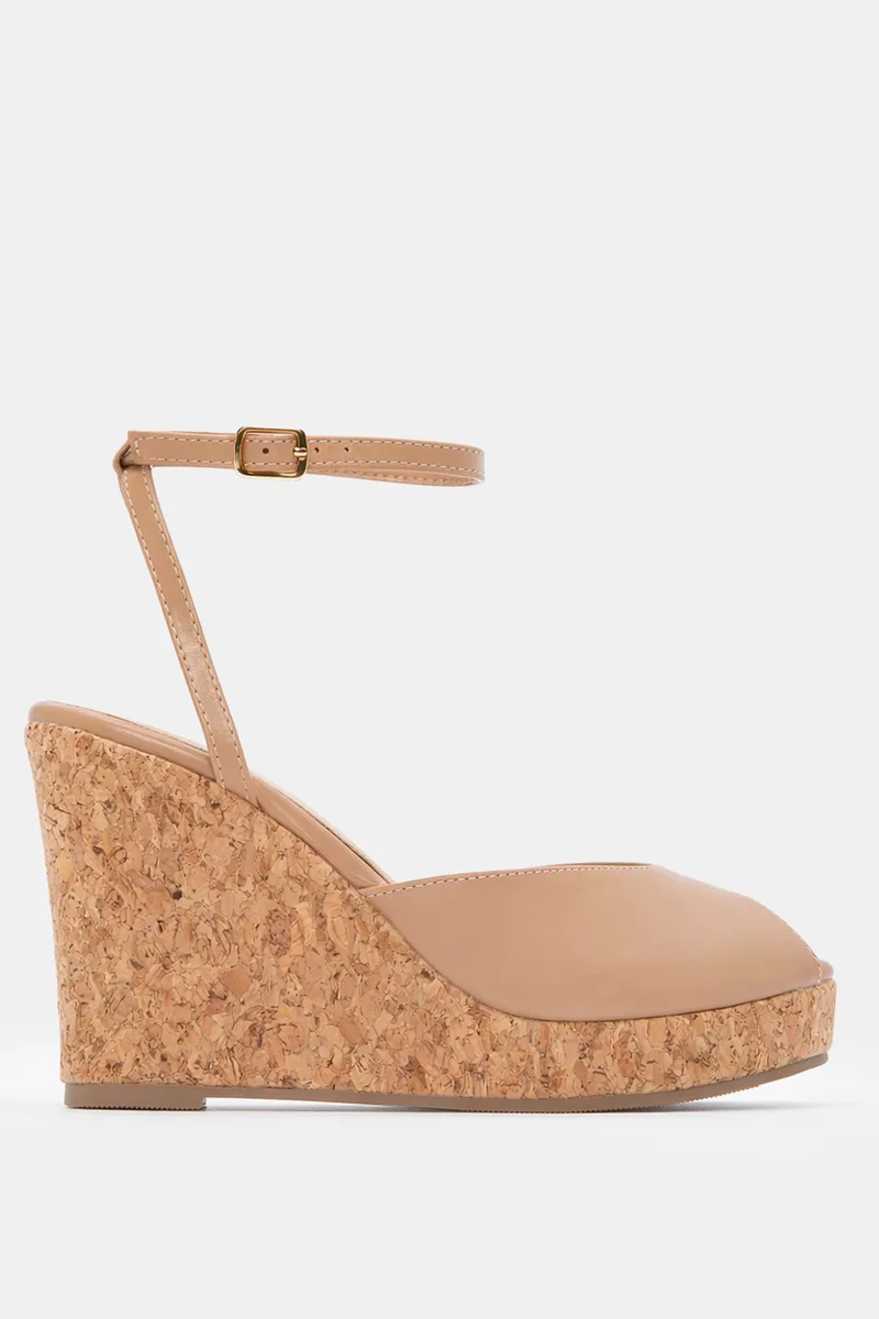 Πλατφόρμες Peep Toe με Μπαρέτα - Μπεζ-Σκούρο