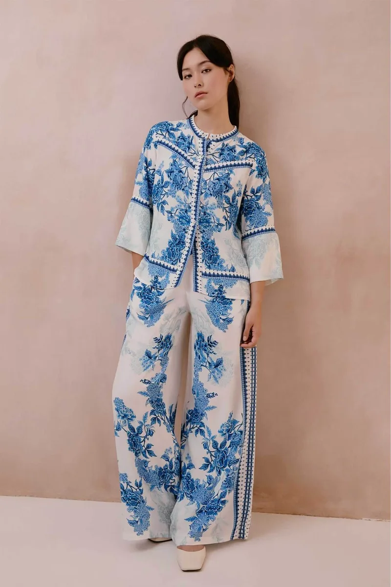 Raishma γυναικείο παντελόνι με floral print "Myra" - SS26RS30 Μπλε