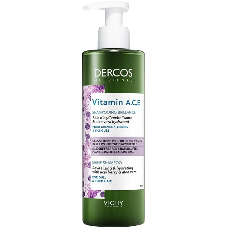 Vichy Dercos Nutrients Vitamin A.C.E Shampooing Brillance Ενυδατικό Σαμπουάν Λάμψης & Τόνωσης για Θαμπά & Άτονα Μαλλιά 250ml