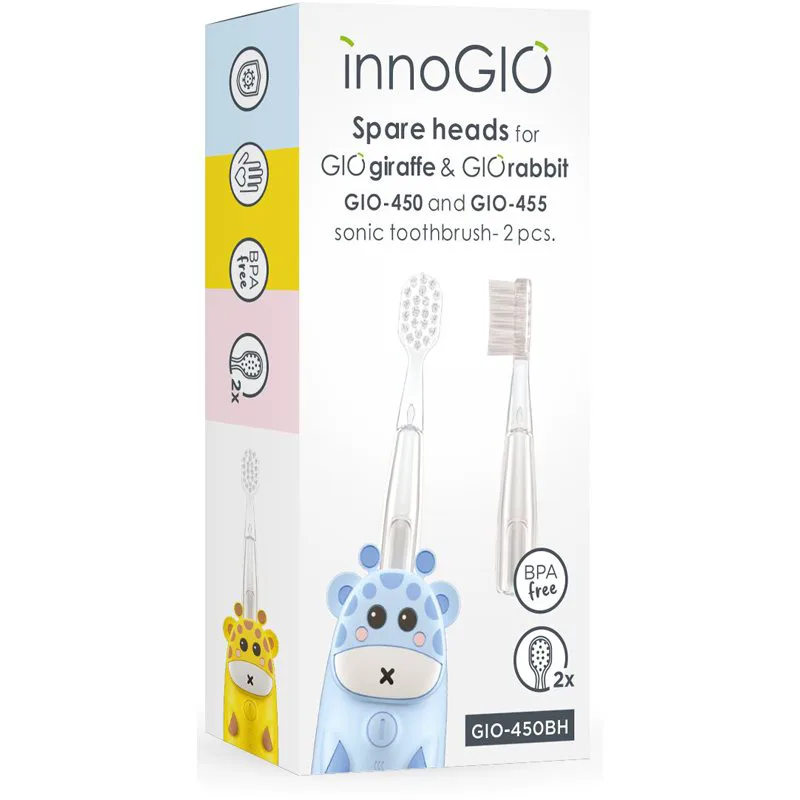 innoGIO GIOGiraffe & GIORabbit Spare Heads Transparent ανταλλακτική κεφαλή για οδοντόβουρτσα για παιδιά GIOGiraffe & GIORabbit Sonic Toothbrush 2 τμχ