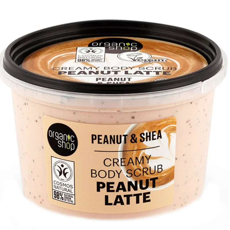Organic Shop Creamy Peanut Latte & Shea Body Scrub Κρεμώδες Scrub Σώματος με Φιστίκι & Βούτυρο Καριτέ 250ml