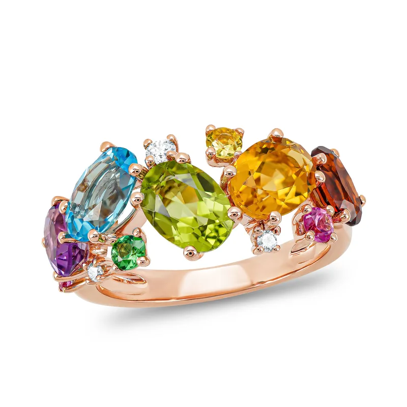 Diamond Group Δαχτυλίδι με Ορυκτές Πέτρες και Διαμάντια Brilliant από Ροζ Χρυσό 18 Καρατίων DDX346